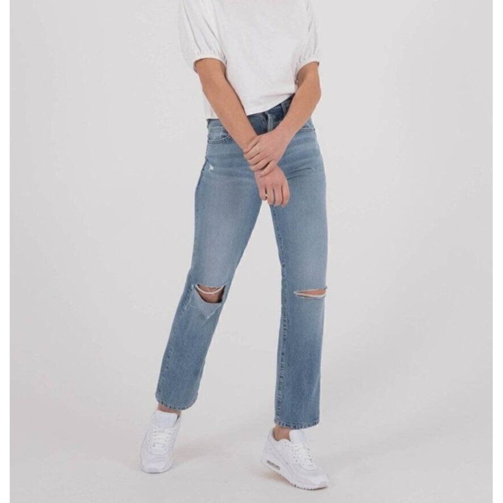 NEW Level 99 Road Trip 5PKT High Rise Straight Relaxed Jeans Blue Distressed 26‎